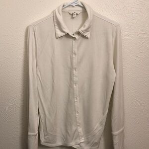 Classic White cotton knit jersey button down Shirt